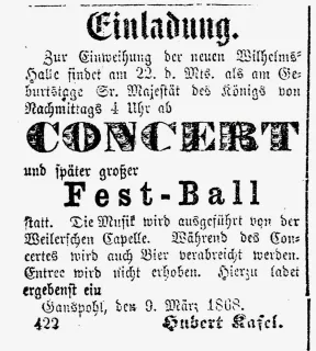 1868 Eröffnung Wilhelmshalle_Verkündiger und Anzeiger an der Nieder-Wupper